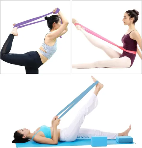 Vista 4 de Juego de 2 bloques de yoga (bloque de yoga con 1 correa de yoga) Bloque de espuma EVA suave de alta densidad para yoga, fitness general, pilates