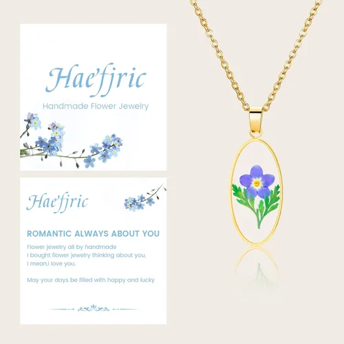 Vista 43 de Collar de flores silvestres prensadas con encaje de Forget-Me-Not y Queen Anne Collar de flores prensadas de oro Collares hechos a mano