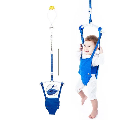 Vista 2 de Playful Parade saltador para puerta para bebé, con abrazadera para la puerta y correa ajustable, para niños de 6 a 24 meses Azul