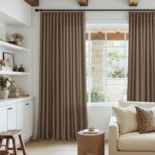 Vista 78 de TWODRAPES Juego de 2 paneles de cortinas plisadas de lino de 96 pulgadas de Avena