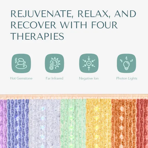 Vista 2 de HealthyLine Alfombrilla de chakra arcoíris – Reiki mejorado, yoga y masaje – Almohadilla térmica eléctrica de piedras preciosas con iones negativos