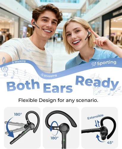 Vista 7 de Ngsod Auriculares Bluetooth V5.4, USB Dongle auricular inalámbrico con micrófono para el trabajo 500mAh Charging Case,50H Talk Time,Dual connect &