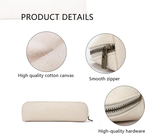 Vista 3 de Estuche para lápices de lona de algodón y bolsa de lápices multifuncional simple con cremallera Almacenamiento portátil (beige)