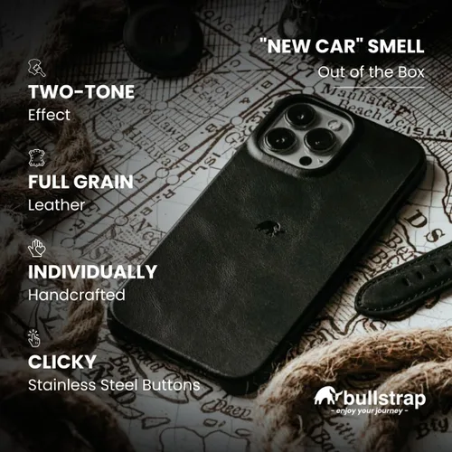 Vista 3 de Bullstrap Funda de cuero hecha a mano de alta calidad para iPhone 13 Ajuste impecable sin volumen y compatible con MagSafe Funda de cuero