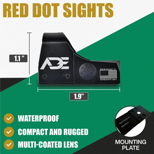 Vista 7 de ADE Advanced Optics Crusader RD3-009 - Mira de punto rojo - Incluye placa de montaje para Ruger Security 9 - Tecnología óptica Motion Awake Reflex