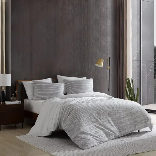 Vista 2 de Kenneth Cole New York - Juego de funda de edredón tamaño King, ropa de cama reversible de algodón con fundas a juego, decoración moderna del hogar