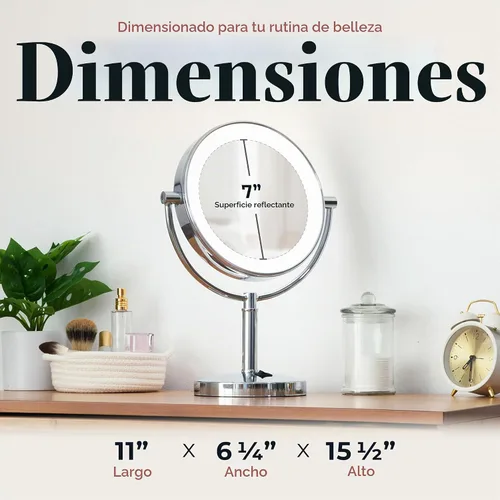 Vista 3 de Zadro Laguna Espejo de maquillaje de 11 pulgadas con luces y aumento LED iluminado espejo de maquillaje con aumento 5X/1X