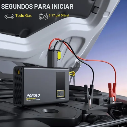 Vista 3 de POPULO Arrancador de coche con compresor de aire, caja de refuerzo portátil de 12 V 59.2 Wh con inflador digital de neumáticos de 150 PSI