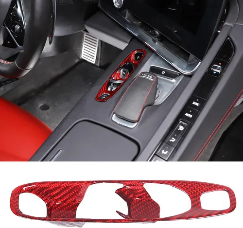 Vista 8 de Daeiclru Cubierta de panel de botón de palanca de cambios de fibra de carbono real compatible con Chevrolet Corvette C8 2020-2023, accesorios