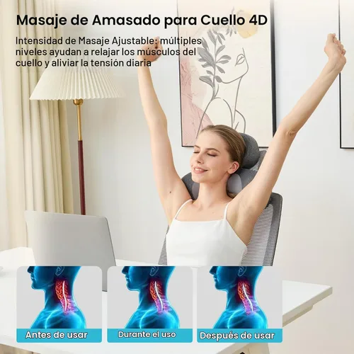 Vista 6 de 4D Kneading Shiatsu Neck and Shoulder Massager with Heat Cordless 2000mAh Rechargeable Memory Foam Massage Pillow, 4 Rotating Nodes, Low Noise, for