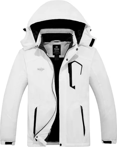 Vista 16 de wantdo Chaqueta de esquí impermeable de montaña para hombre, chaqueta de lluvia resistente al viento, abrigo cálido con capucha para invierno