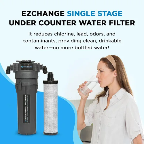 Vista 4 de HOMEWATER EZChange - Filtro de agua para debajo del fregadero de una sola etapa Sistema de filtración de agua supremo de conexión directa Reduce