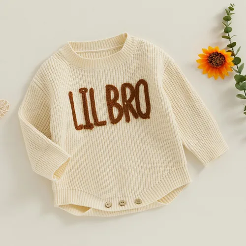 Vista 3 de Emmababy Suéter de punto grueso para bebé, sudadera bordada con letras bordadas de gran tamaño, traje de otoño
