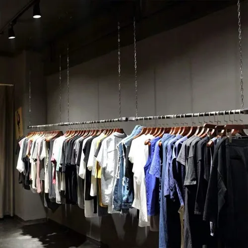 Vista 3 de 2 estantes de ropa para colgar en el techo, de altura ajustable, estante de tubería de almacenamiento de ropa, estante de metal resistente Tubo