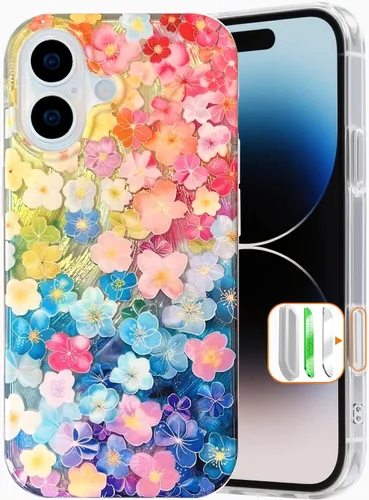 Vista 61 de I-MGAE-IN-AR Funda compacta para iPhone 12 Pro, diseño colorido de flores iridiscentes, holográfica, brillante, bonita funda para iPhone 12