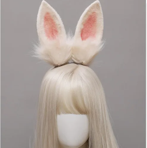Vista 5 de Faylay Diadema artificial de conejo de peluche con diadema de conejo