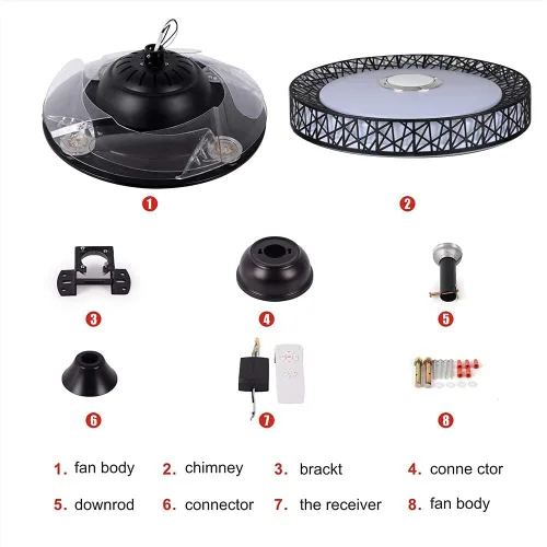 Vista 7 de Lámpara de techo moderna de 42 pulgadas con control remoto, ventilador de techo retráctil con altavoz Bluetooth, iluminación de 3