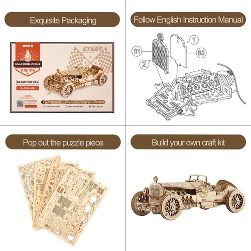 Vista 4 de ROKR Rompecabezas 3D de madera para adultos - Kits de modelo de coche mecánico - Rompecabezas para ejercitar la mente - Kits de construcción