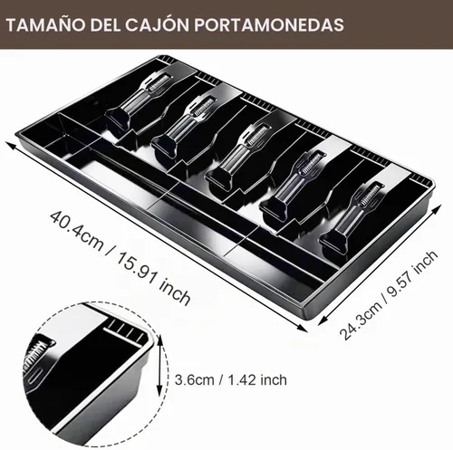 Vista 2 de Bandeja de caja registradora de 5 billetes y 4 compartimentos para monedas