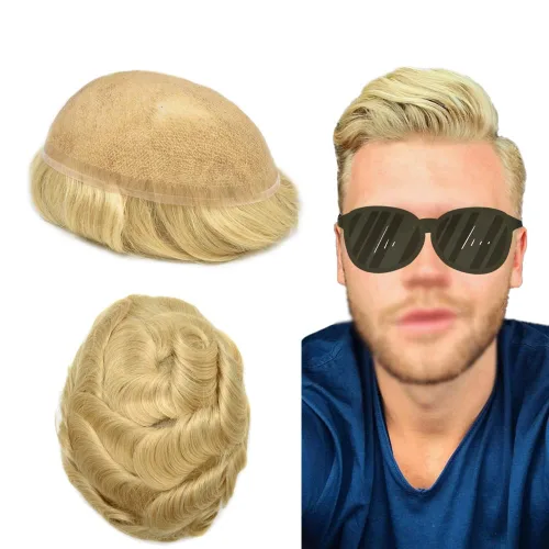 Vista 61 de Completo suizo encaje tupé para hombres pieza de pelo real sistema de reemplazo de cabello humano para hombres Toupee Hairpieces para hombres 7x9