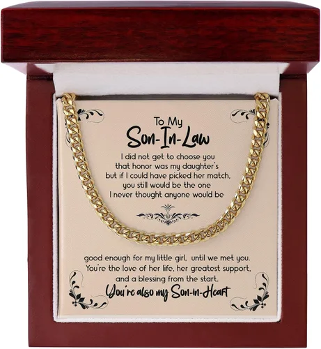 Vista 5 de Collar de cadena cubana para yerno, regalo para él, futuro hijo en la ley, regalo de cumpleaños en el día de la boda, regalo sentimental para hijo