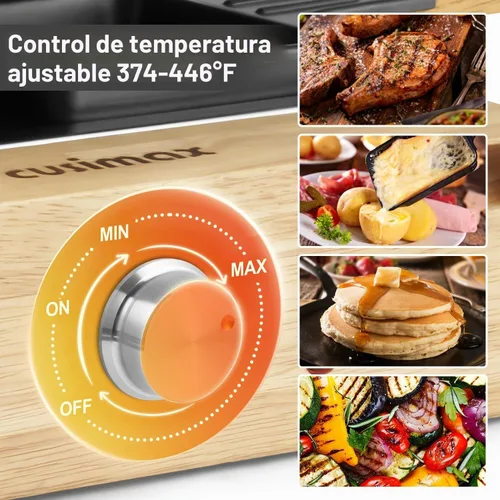 Vista 5 de CUSIMAX Raclette - Parrilla de mesa para interiores, parrilla eléctrica de 1500 W, barbacoa coreana 2in1 Reversible Non-stick Plate/Temperature