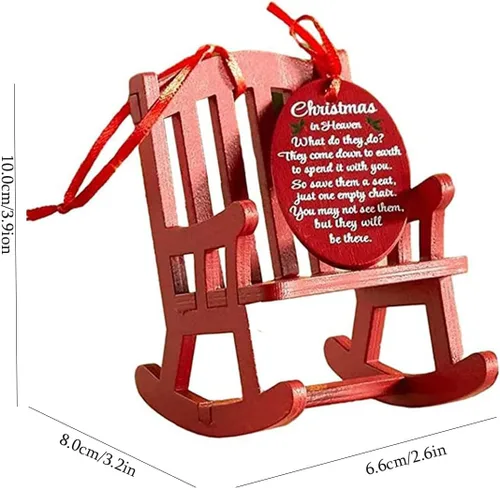 Vista 2 de KIXKO Mini silla mecedora de madera con adorno conmemorativo de Navidad en el cielo, con letrero significativo, decoración del hogar para árbol de 1