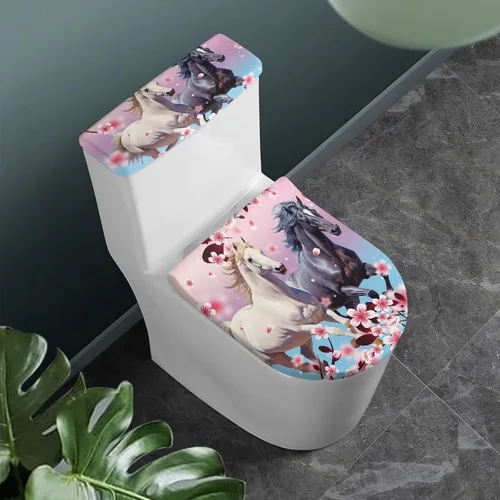 Vista 18 de Ystardream Juego de 2 fundas de inodoro y fundas de asiento de mar profundo, fundas de tapa de asiento de inodoro, fundas lavables para tanque