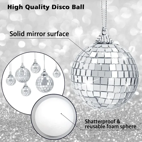 Vista 3 de 30 bolas de discoteca – Adornos de bola de discoteca con espejo colgante, decoración de fiesta de discoteca para despedida de soltera temática