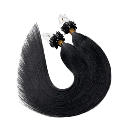 Vista 6 de Extensiones de Cabello Micro Link Negro Extensiones de Cabello Micro Loop Cabello Humano Real Paquetes Sin Trama Fusión Fría 50s 50g #1 Negro M#Jet