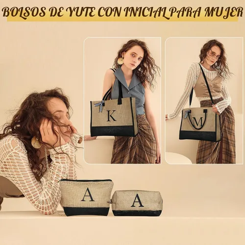 Vista 3 de YOOLIFE Regalos personalizados para mujeres, bolsa de yute inicial y 2
