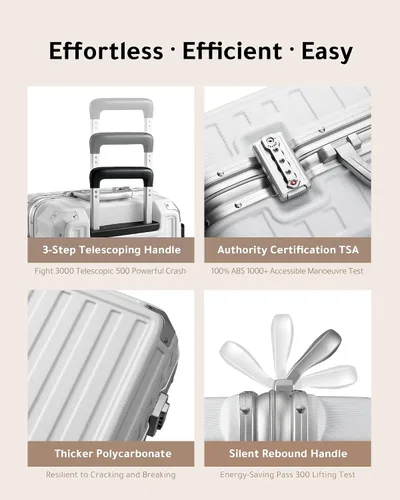 Vista 8 de LUGGEX Equipaje sin cremallera con marco de aluminio - Eleva tu viaje, Blanco, Marco de aluminio blanco equipaje de 24 pulgadas con ruedas