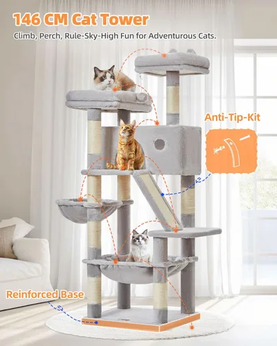 Vista 87 de Taoqimiao Árbol para gatos de 57.5 pulgadas, torre para gatos de interior para adultos, condominio extragrande para gatos, 8 postes rascadores