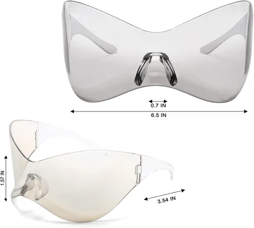 Vista 3 de Gizzutech Y2K - Lentes de sol para hombres y mujeres, gafas de sol futuristas envolventes, gafas de sol de gran tamaño con escudo alienígena