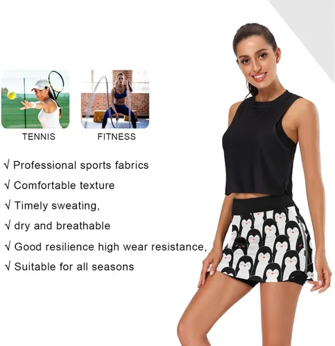 Vista 5 de Faldas de tenis para mujer con bolsillos, lindos pingüinos, golf, atletismo, ropa deportiva, faldas para entrenamiento, deportes, talla S