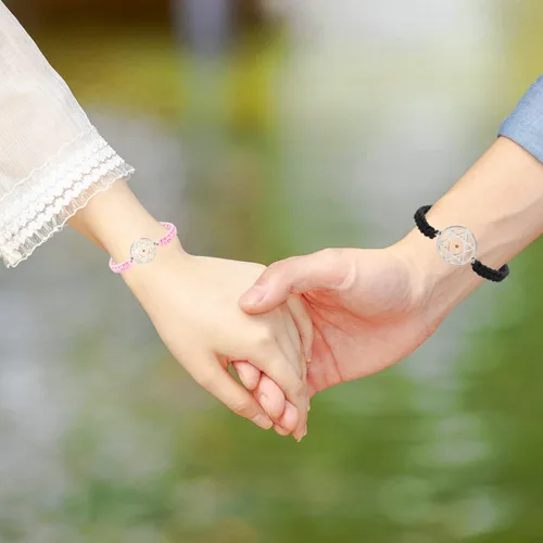 Vista 2 de Uloveido Pulsera de cuerda trenzada tejida con semillas de mostaza, inspiradora, hecha a mano, pulsera cristiana ajustable, regalo de fe Negro