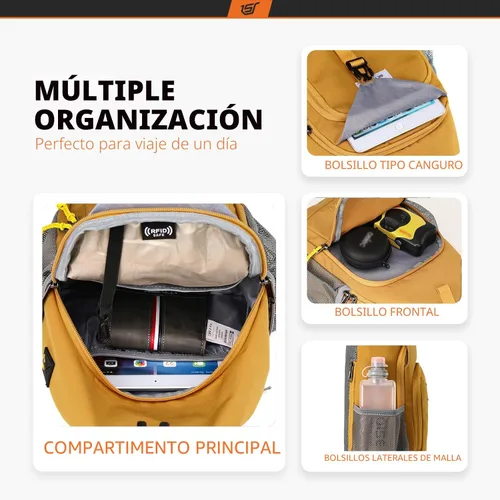 Vista 2 de SKYSPER - Mochila cruzada con bloqueo RFID, mochila de bandolera, mochila para el hombro y el pecho, mochila de viaje y senderismo, para mujeres