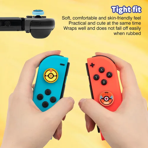 Vista 4 de DLseego PK Balls - 4 tapas de agarre para el pulgar regular NS SwitchSwitch LiteSwitch OLED, Pika Joy Con controlador de joystick cubierta