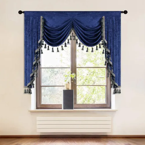 Vista 62 de ELKCA Cenefa de cortina de felpilla beige para ventana de sala de estar, cenefa de cascada para dormitorio, bolsillo para barra