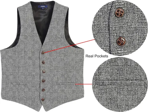 Vista 105 de Gioberti Chaleco de tweed formal de 6 botones para hombres