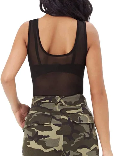 Vista 3 de MANGOPOP Women's Round Neck Sleeveless T Shirt Tank Top Bodysuits Jumpsuits
