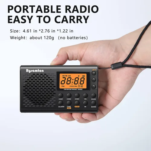 Vista 3 de Radio portátil AM/FM/onda corta, radios de bolsillo con pilas, pantalla digital grande, radio reloj con alarma y función de sueño, auriculares
