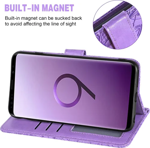 Vista 4 de Asuwish Funda para teléfono Samsung Galaxy S9 con protector de pantalla de vidrio templado y ranura para tarjetero, función atril con función atril