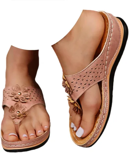Vista 13 de Chanclas para mujer 2026, soporte de arco de flores, sandalias ortopédicas sin cordones con puntera abierta, bucle ajustable, sandalias de cuña