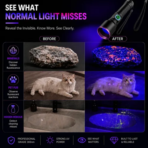 Vista 5 de luz negra de la linterna ULTRAVIOLETA de 365nm recargable para la detección