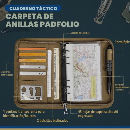 Vista 3 de WYNEX Cuaderno táctico Padfolio carpeta de 6 anillas, 3.7 x 6.7 pulgadas Caqui