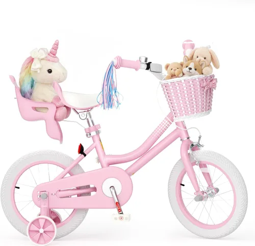 Vista 15 de KORIMEFA Bicicleta para niñas de 2 a 12 años, 12, 14, 16, 20 pulgadas, bicicleta para niños pequeños con ruedas de entrenamiento, bicicleta