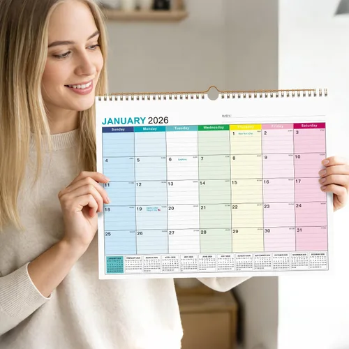 Vista 8 de Kyweel Calendario de pared 2026-2027, enero 2026-junio 2027, 15 x 12 pulgadas, días festivos destacados, calendario de planificación, papel grueso