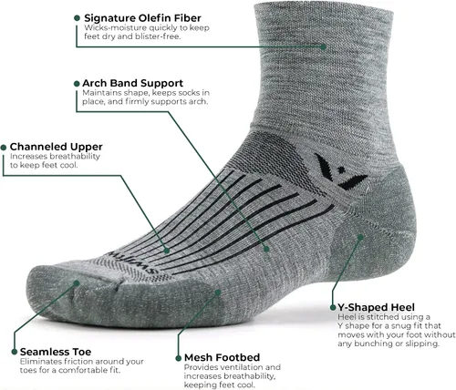 Vista 2 de Swiftwick - PURSUIT Four - Calcetines para correr y ciclismo, lana de merino, tripulación duradera