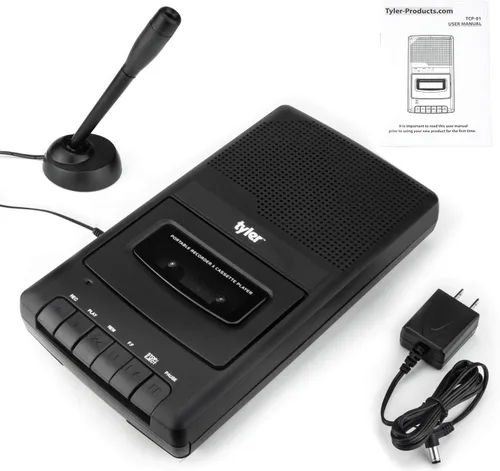 Vista 3 de Tyler TCP-01 - Reproductor de cassette portátil y grabador - Dispositivo de música estilo caja de zapatos retro con micrófono independiente, altavoz
